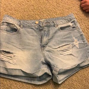 Distressed jean shorts